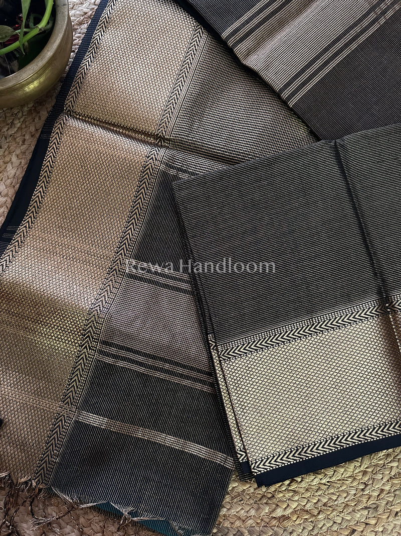 Maheshwari Black Tissue Silk Saree-ZTS22