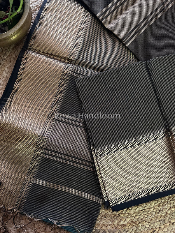 Maheshwari Black Tissue Silk Saree-ZTS22