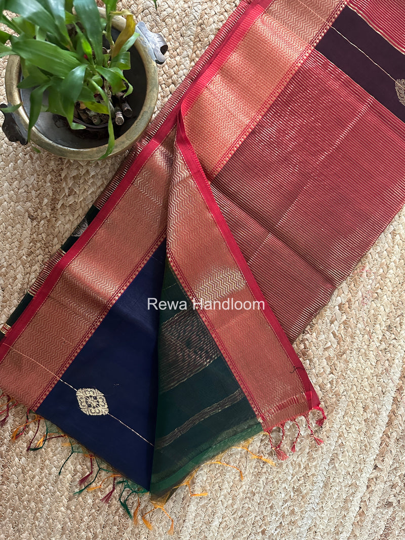Maheshwari Navy Blue Lining Butta Saree DSBS06