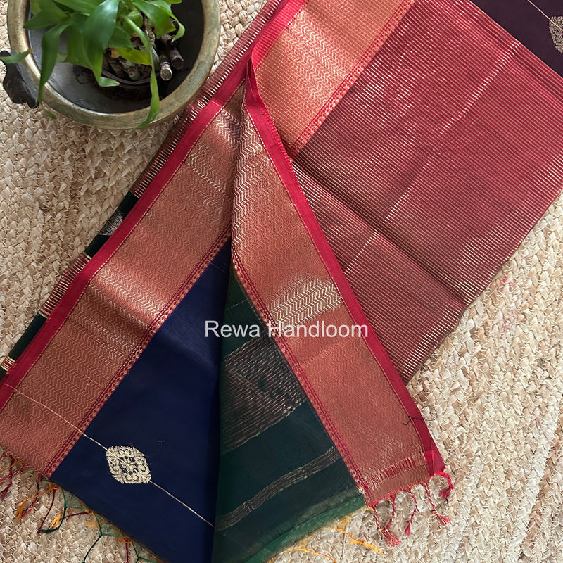Maheshwari Navy Blue Lining Butta Saree DSBS06
