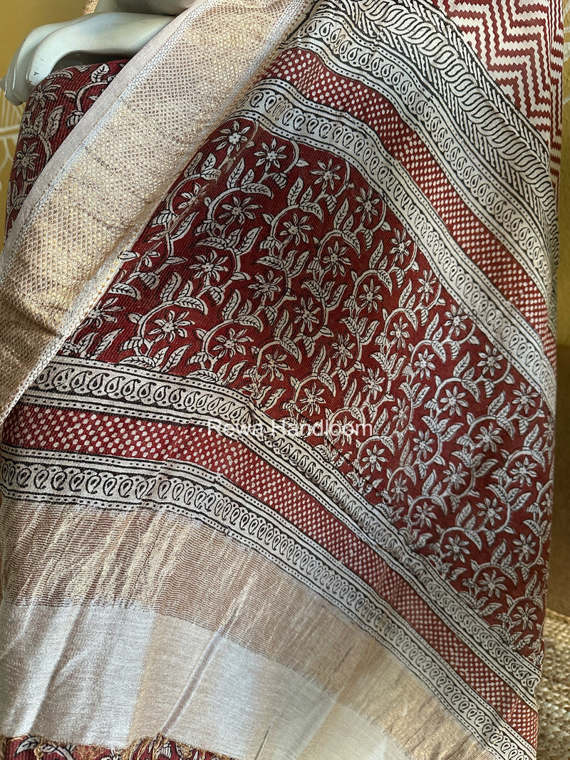 Maheshwari Maroon-White Bagh Print Tissue Top-Dupatta Set BPTS03