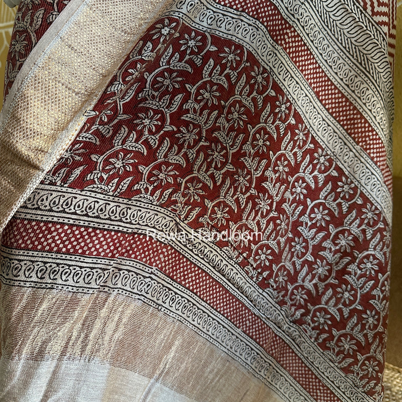 Maheshwari Maroon-White Bagh Print Tissue Top-Dupatta Set BPTS03