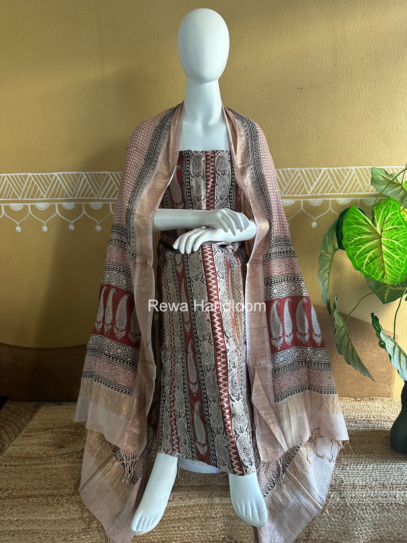 Maheshwari Bagh Print Tissue Top-Dupatta Set