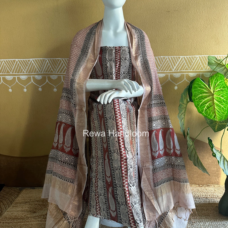 Maheshwari Bagh Print Tissue Top-Dupatta Set