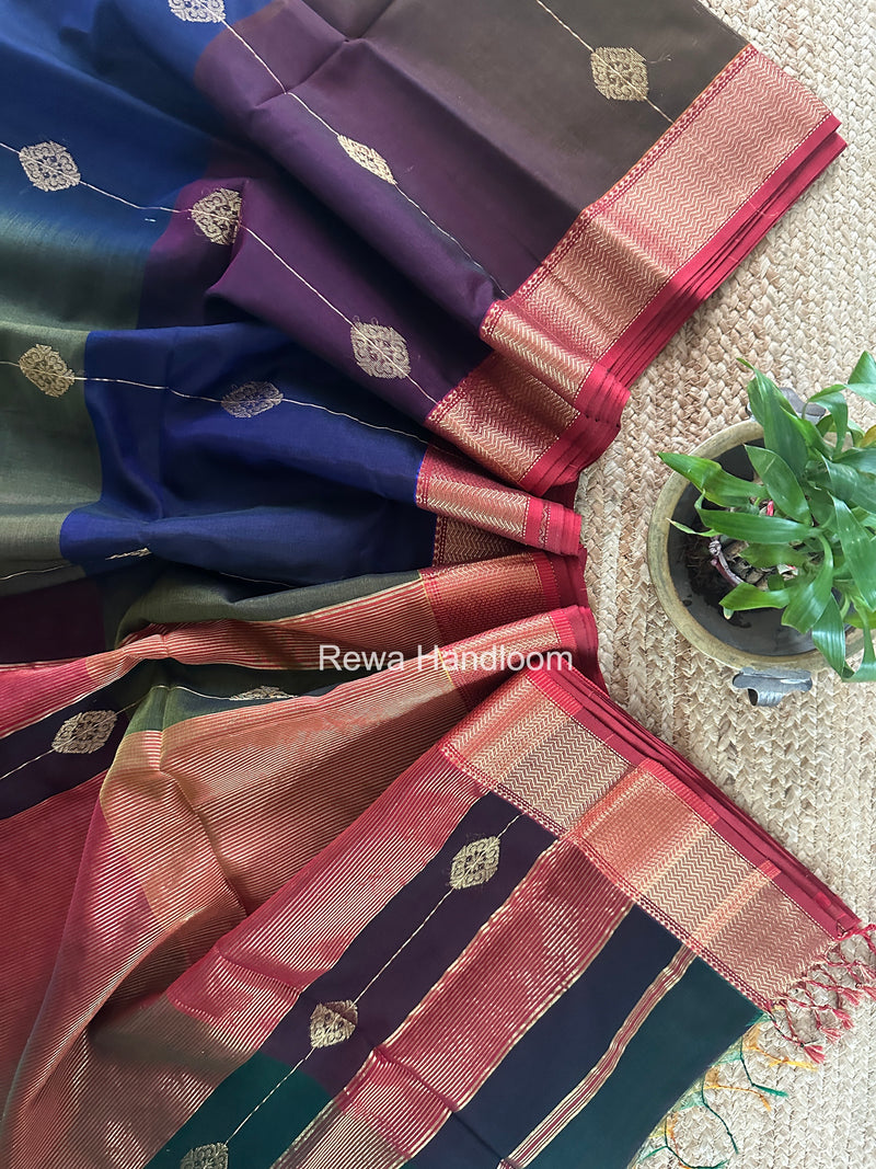 Maheshwari Navy Blue Lining Butta Saree DSBS06
