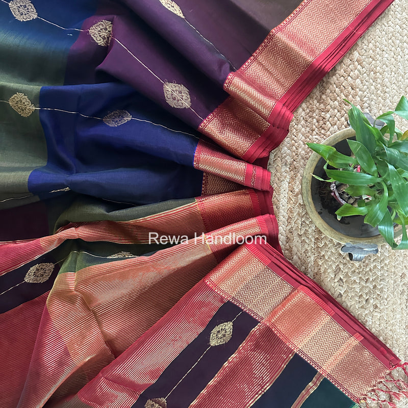 Maheshwari Navy Blue Lining Butta Saree DSBS06