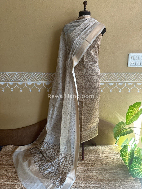 Maheshwari Handblock Tissue Top-Dupatta