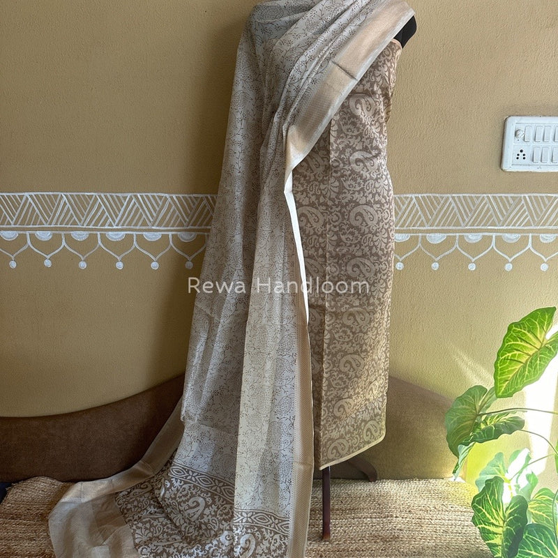Maheshwari Handblock Tissue Top-Dupatta