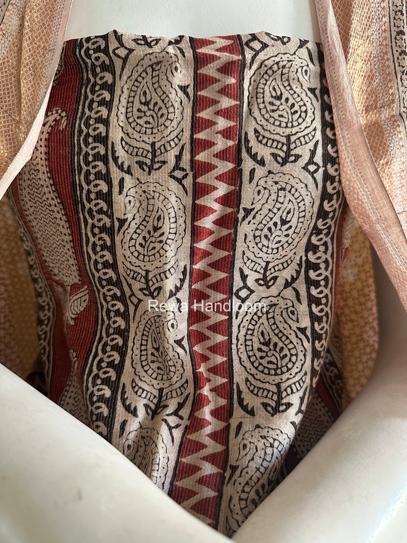 Maheshwari Maroon-White Bagh Print Tissue Top-Dupatta Set BPTS04