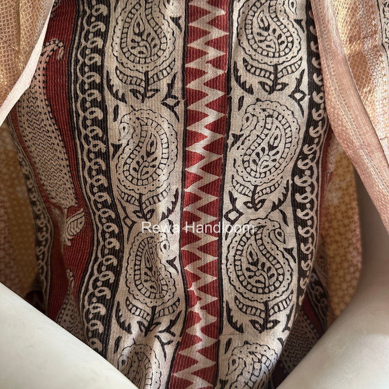 Maheshwari Maroon-White Bagh Print Tissue Top-Dupatta Set BPTS04