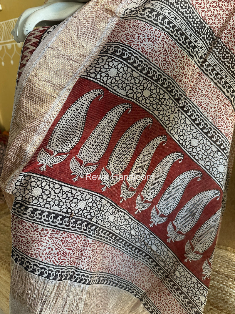 Maheshwari Maroon-White Bagh Print Tissue Top-Dupatta Set BPTS04