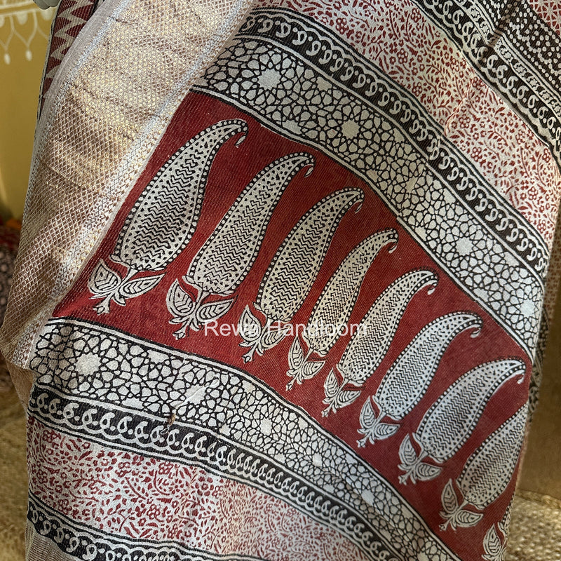 Maheshwari Maroon-White Bagh Print Tissue Top-Dupatta Set BPTS04