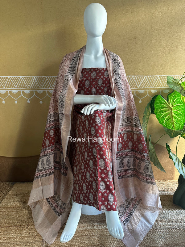 Maheshwari Bagh Print Tissue Top-Dupatta Set