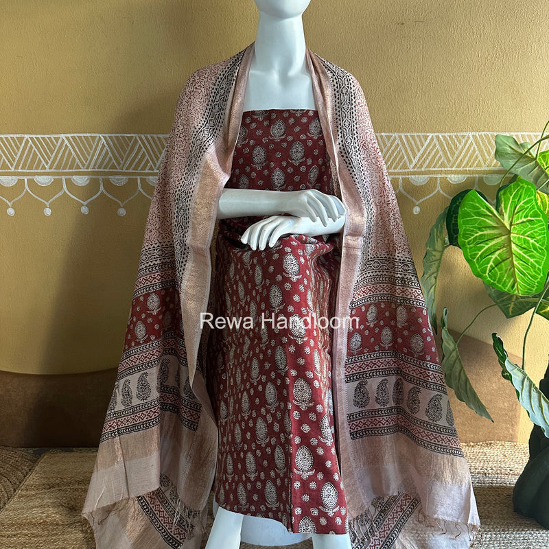 Maheshwari Bagh Print Tissue Top-Dupatta Set