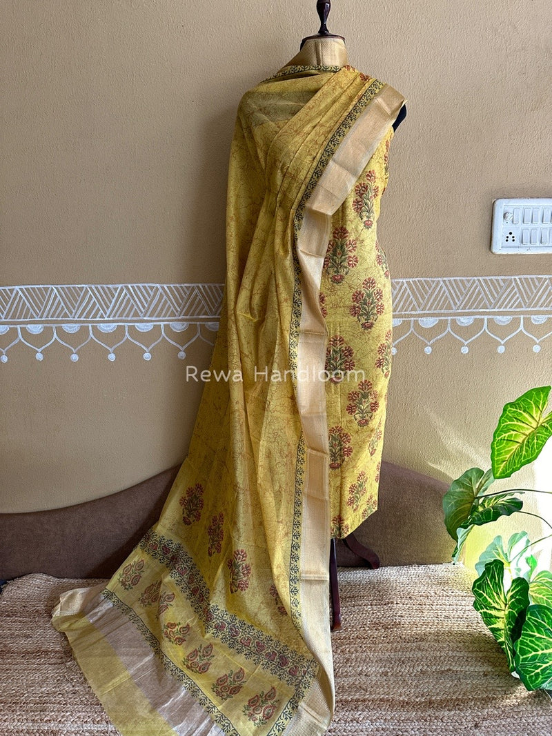 Maheshwari Handblock Tissue Top-Dupatta