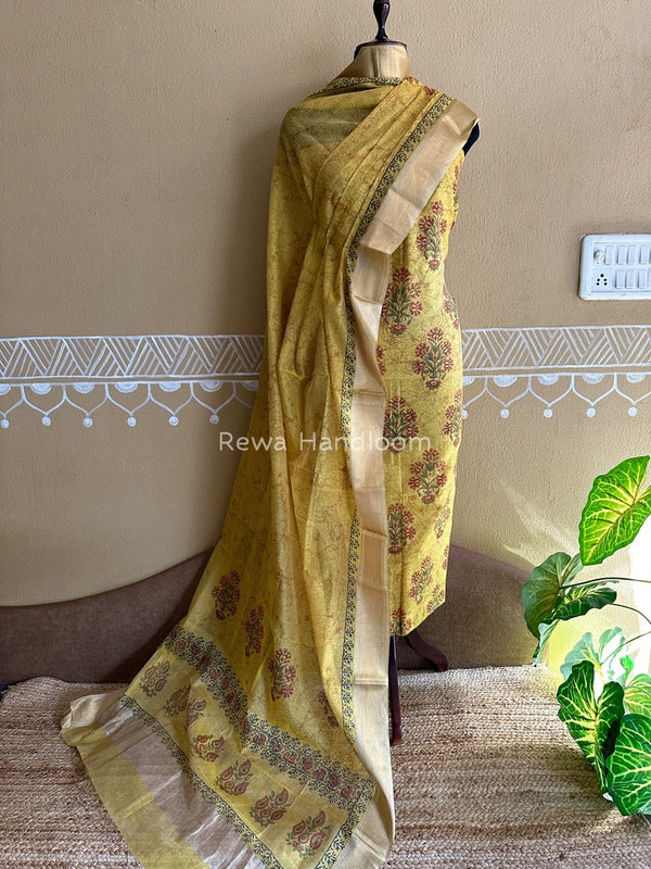 Maheshwari Handblock Tissue Top-Dupatta