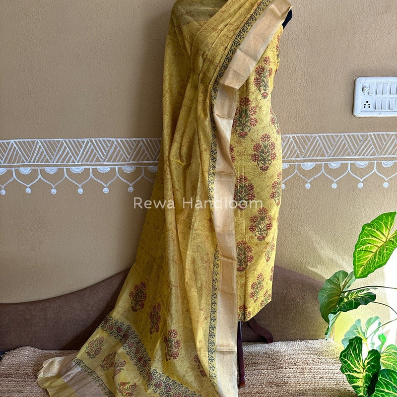 Maheshwari Handblock Tissue Top-Dupatta