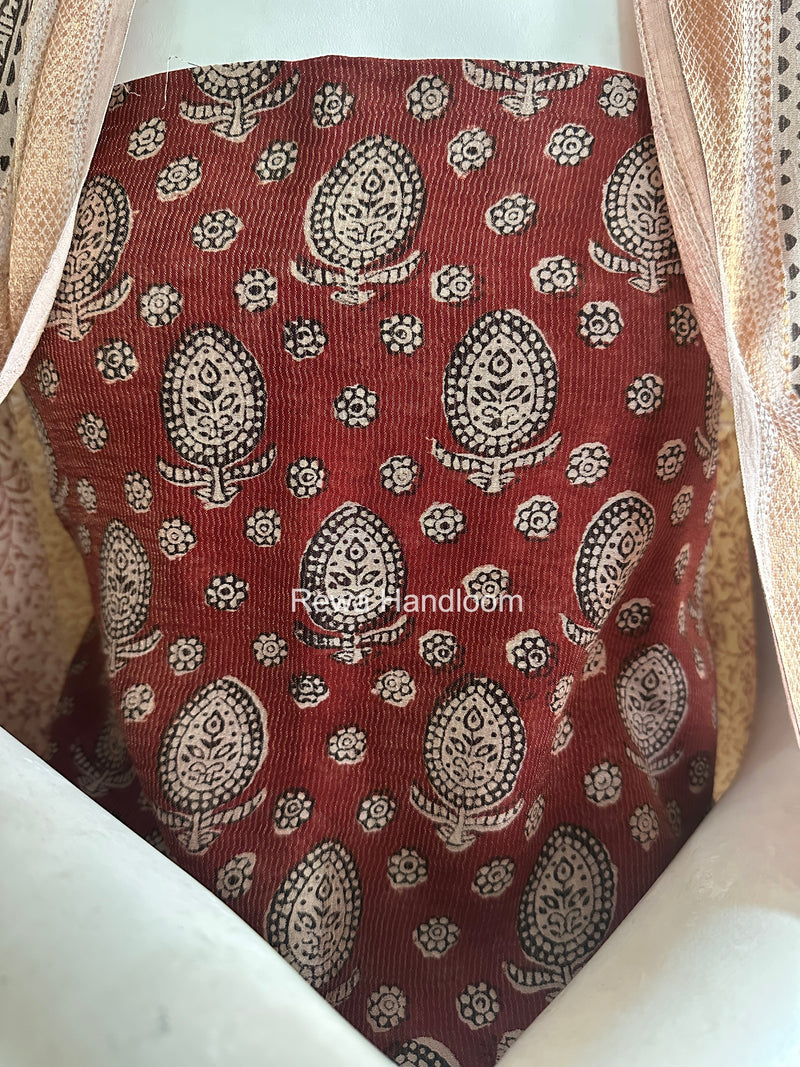 Maheshwari Maroon-White Bagh Print Tissue Top-Dupatta Set BPTS05