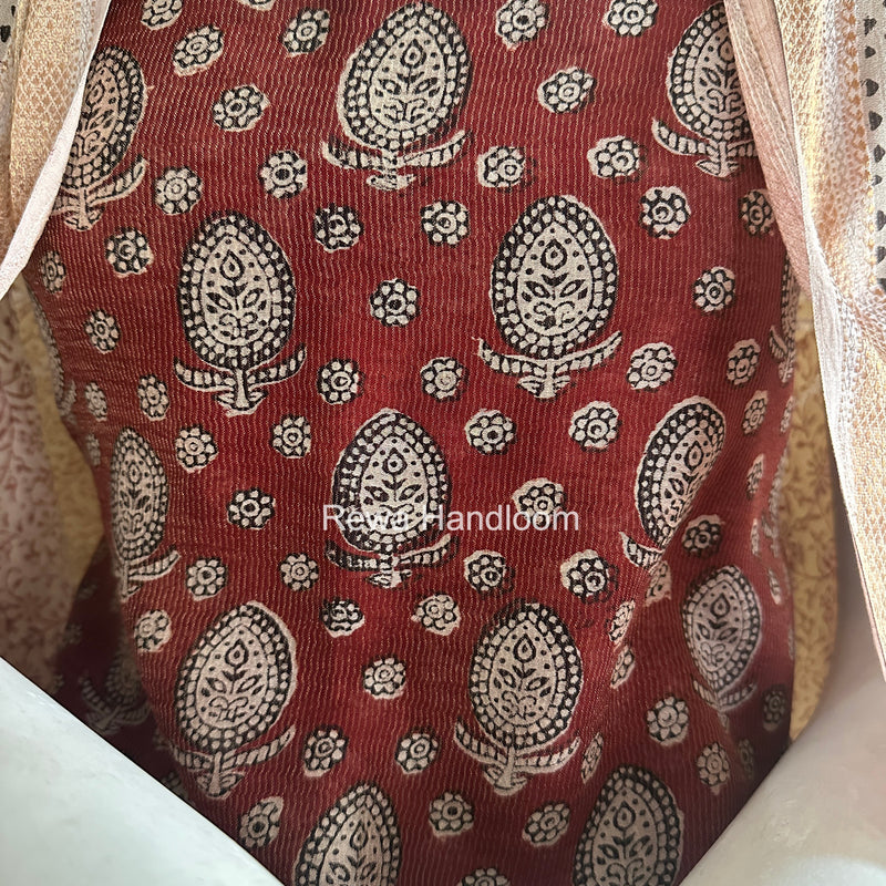 Maheshwari Maroon-White Bagh Print Tissue Top-Dupatta Set BPTS05