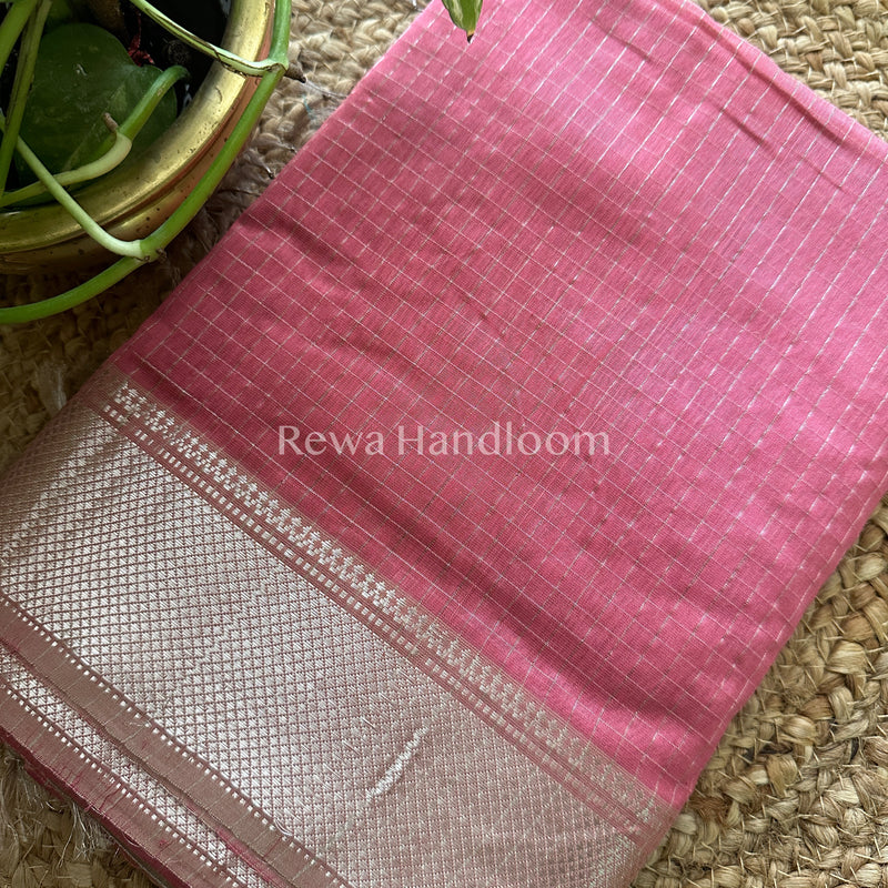 Maheshwari ~ Silver Zari Checks Silk Saree