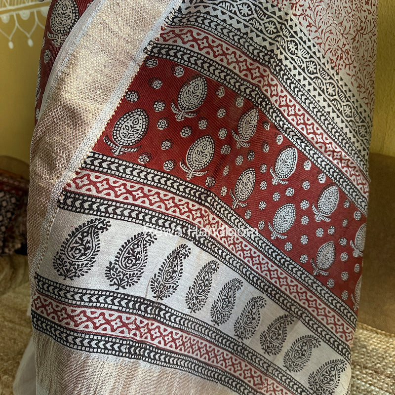 Maheshwari Maroon-White Bagh Print Tissue Top-Dupatta Set BPTS05