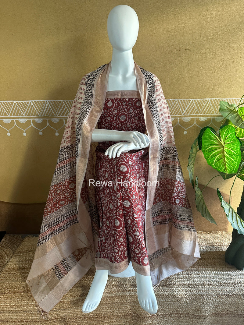 Maheshwari Bagh Print Tissue Top-Dupatta Set