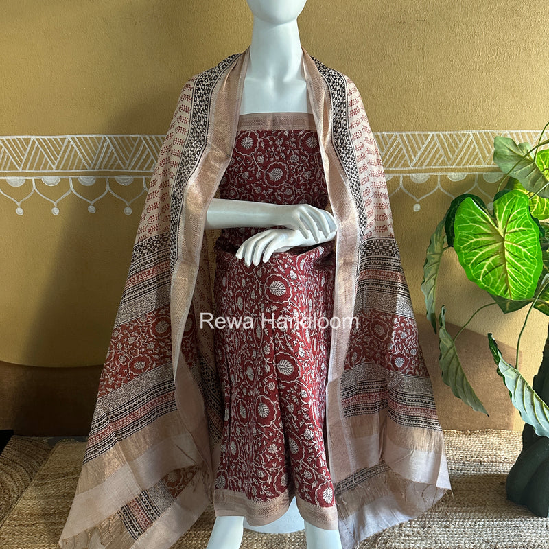 Maheshwari Bagh Print Tissue Top-Dupatta Set