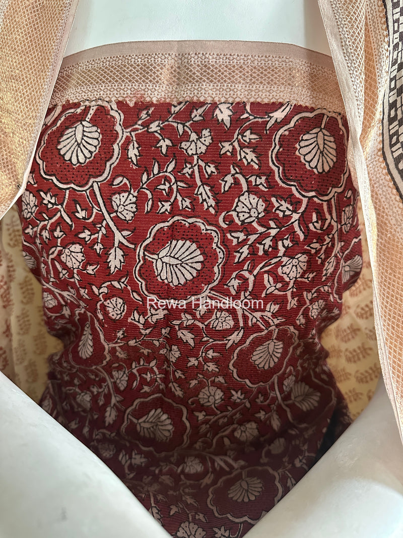 Maheshwari Maroon-White Bagh Print Tissue Top-Dupatta Set BPTS06