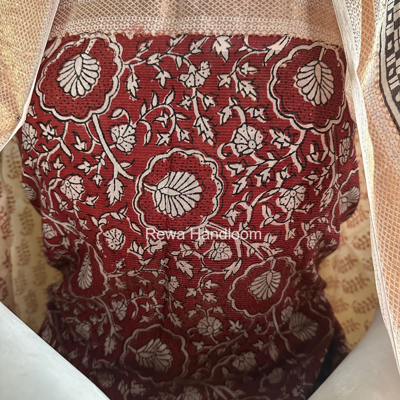 Maheshwari Maroon-White Bagh Print Tissue Top-Dupatta Set BPTS06