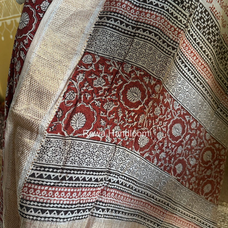 Maheshwari Maroon-White Bagh Print Tissue Top-Dupatta Set BPTS06