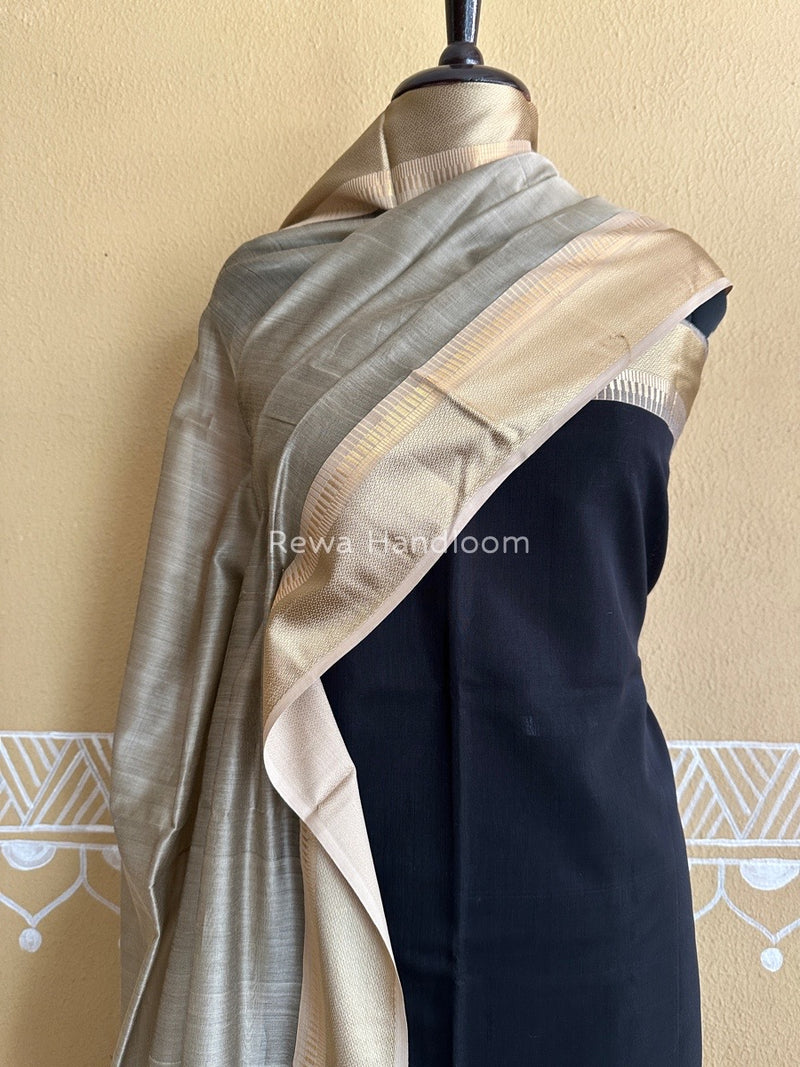 Maheshwari Black-Beige Resham Border Dress Material BRD01