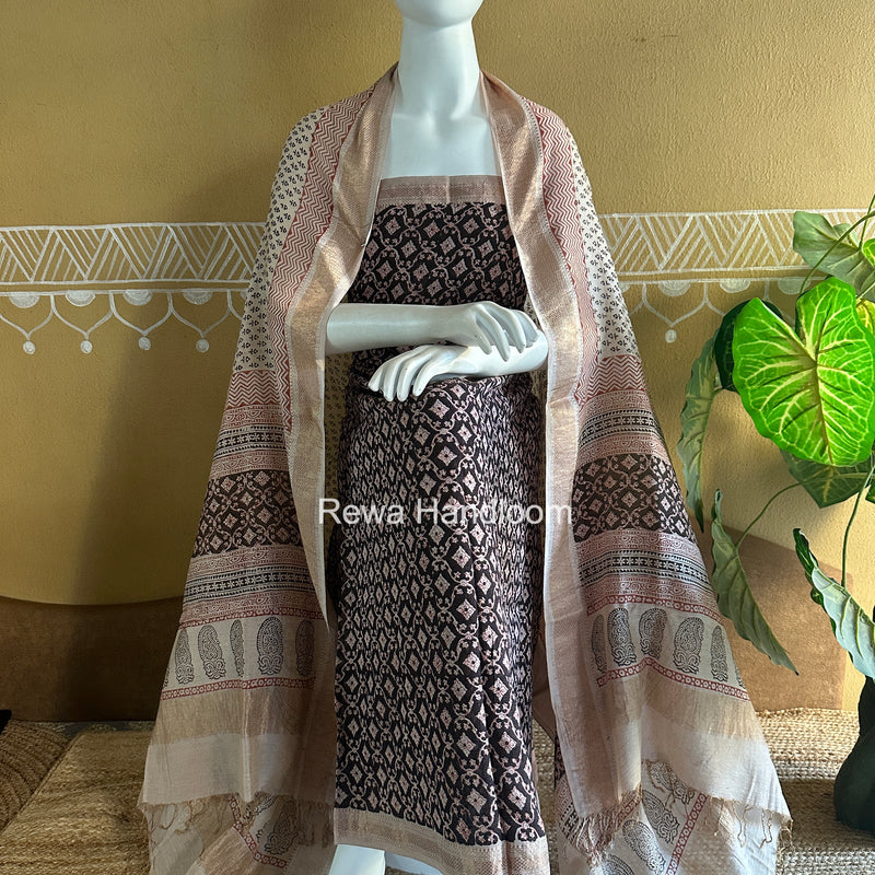 Maheshwari Bagh Print Tissue Top-Dupatta Set