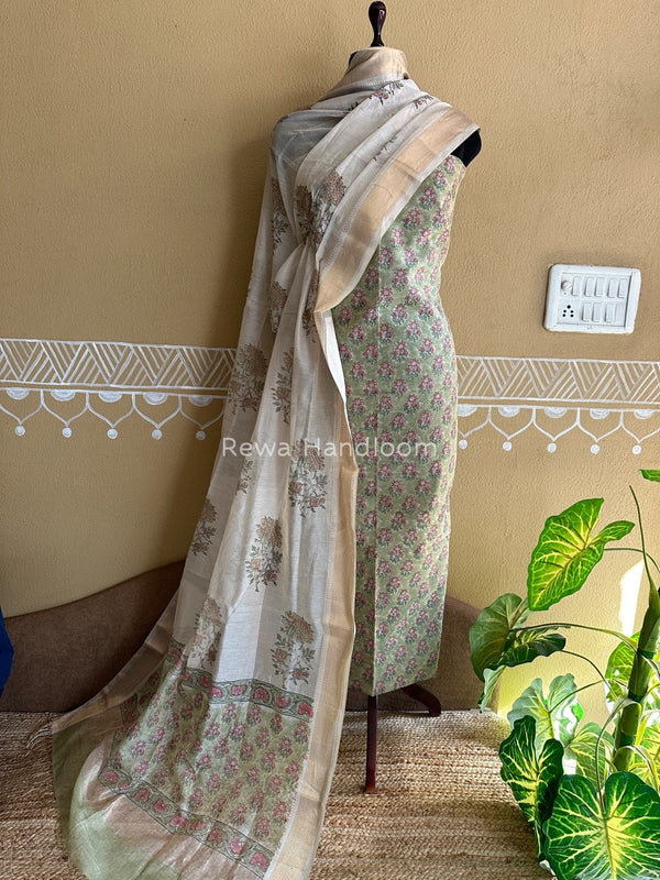 Maheshwari Handblock Tissue Top-Dupatta