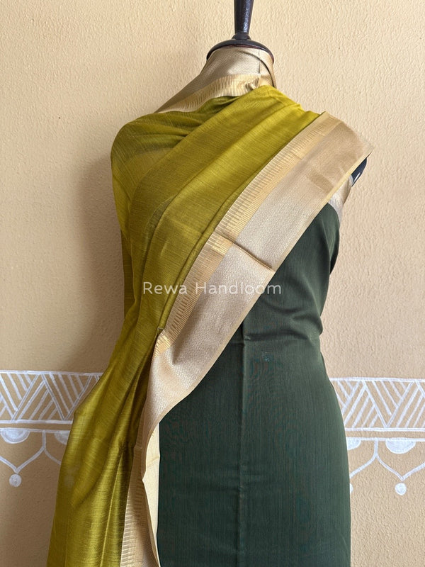 Maheshwari Green-Olive Green Resham Border Dress Material BRD03