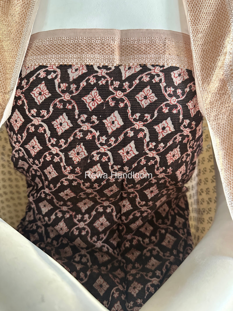 Maheshwari Black-White Bagh Print Tissue Top-Dupatta Set BPTS07