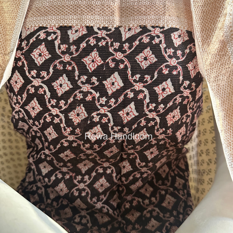 Maheshwari Black-White Bagh Print Tissue Top-Dupatta Set BPTS07