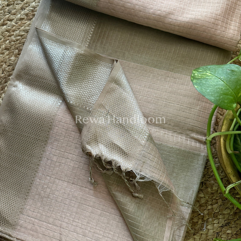 Maheshwari Light Peach ~ Silver Zari Checks Silk Saree-SZ023