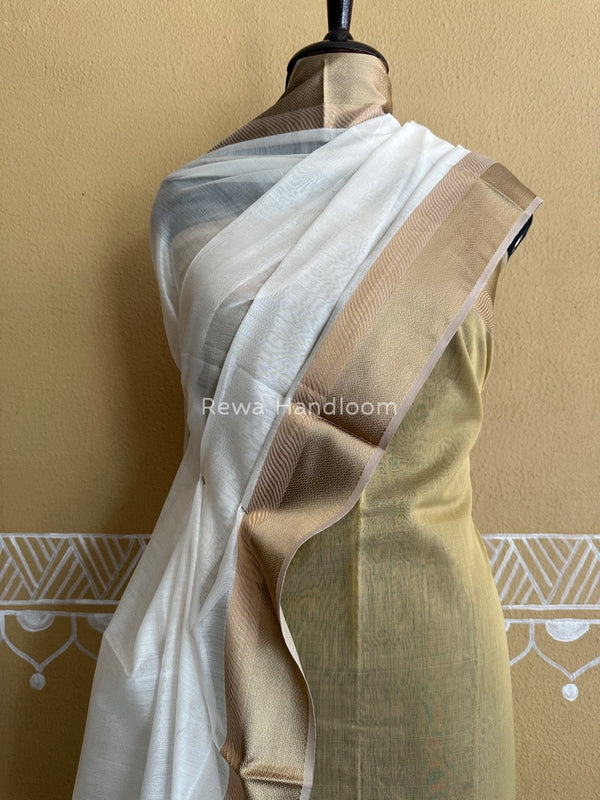 Maheshwari Beige-White Resham Border Dress Material BRD02