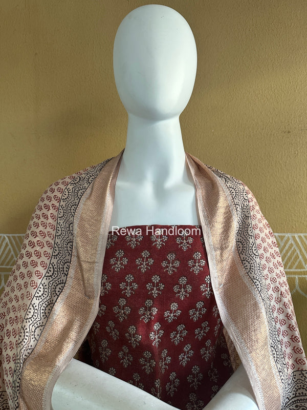 Maheshwari Maroon-White Bagh Print Tissue Top-Dupatta Set BPTS08