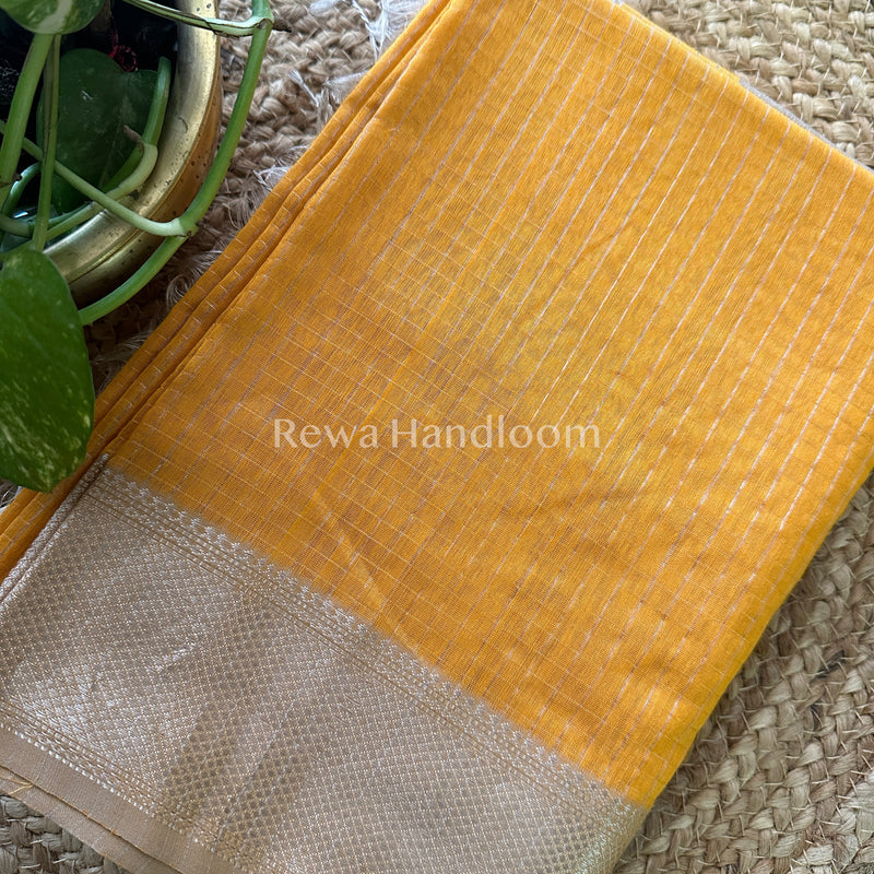 Maheshwari~ Silver Zari Checks Silk Saree
