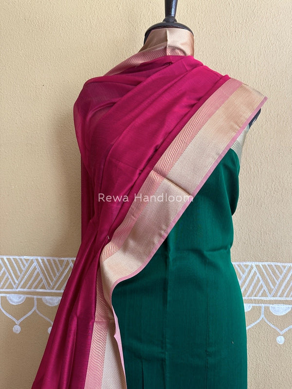 Maheshwari Green-Rani Pink Resham Border Dress Material BRD012