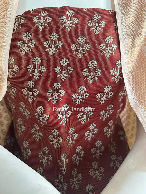 Maheshwari Maroon-White Bagh Print Tissue Top-Dupatta Set BPTS08