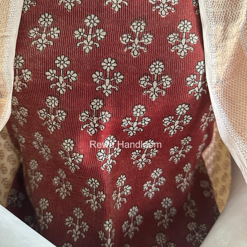 Maheshwari Maroon-White Bagh Print Tissue Top-Dupatta Set BPTS08