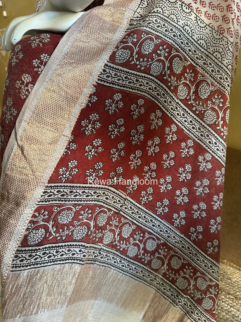 Maheshwari Maroon-White Bagh Print Tissue Top-Dupatta Set BPTS08