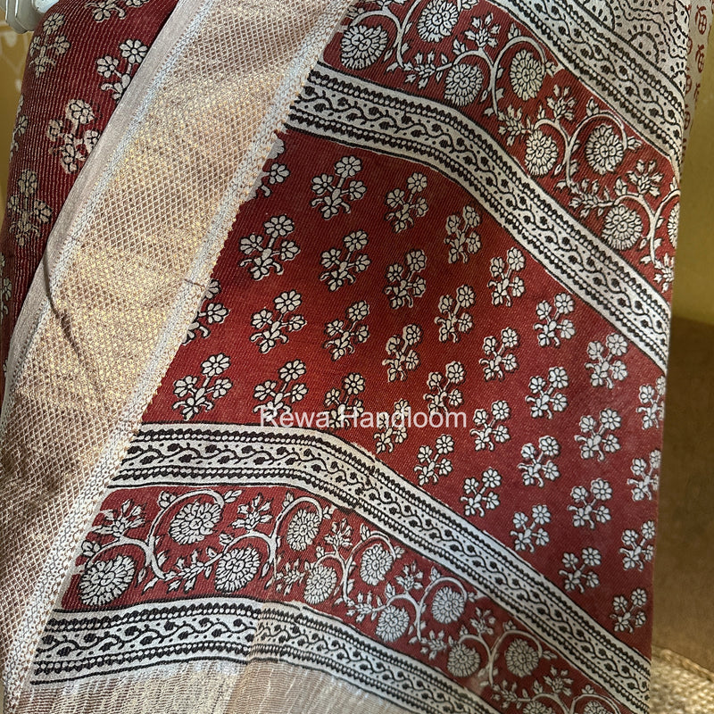 Maheshwari Maroon-White Bagh Print Tissue Top-Dupatta Set BPTS08