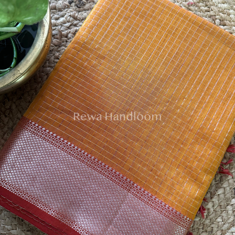 Maheshwari ~ Silver Zari Checks Silk Saree