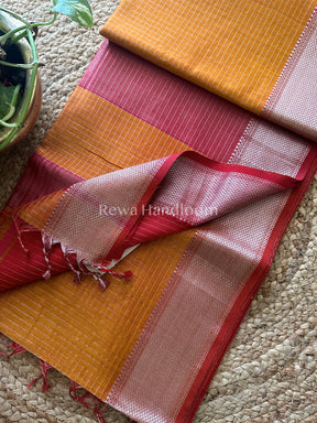 Maheshwari Yellow ~ Silver Zari Checks Silk Saree-SZ027