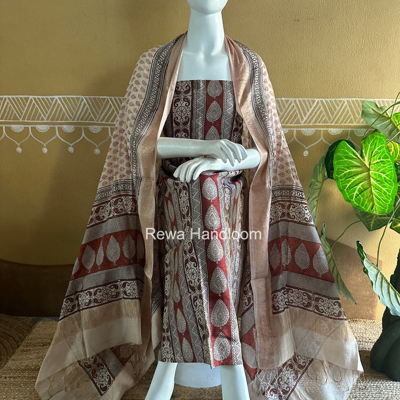 Maheshwari Bagh Print Tissue Top-Dupatta Set