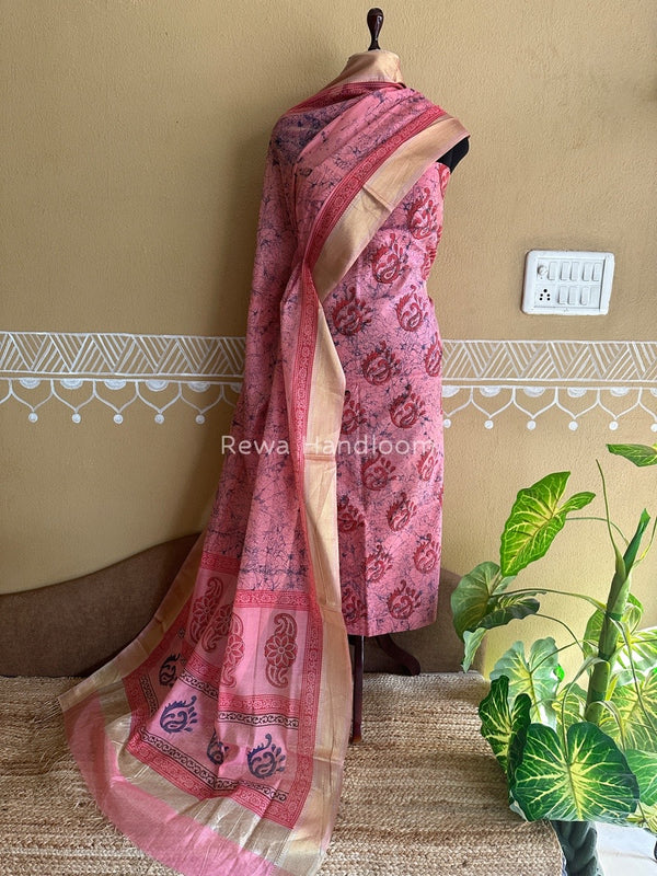 Maheshwari Handblock Tissue Top-Dupatta
