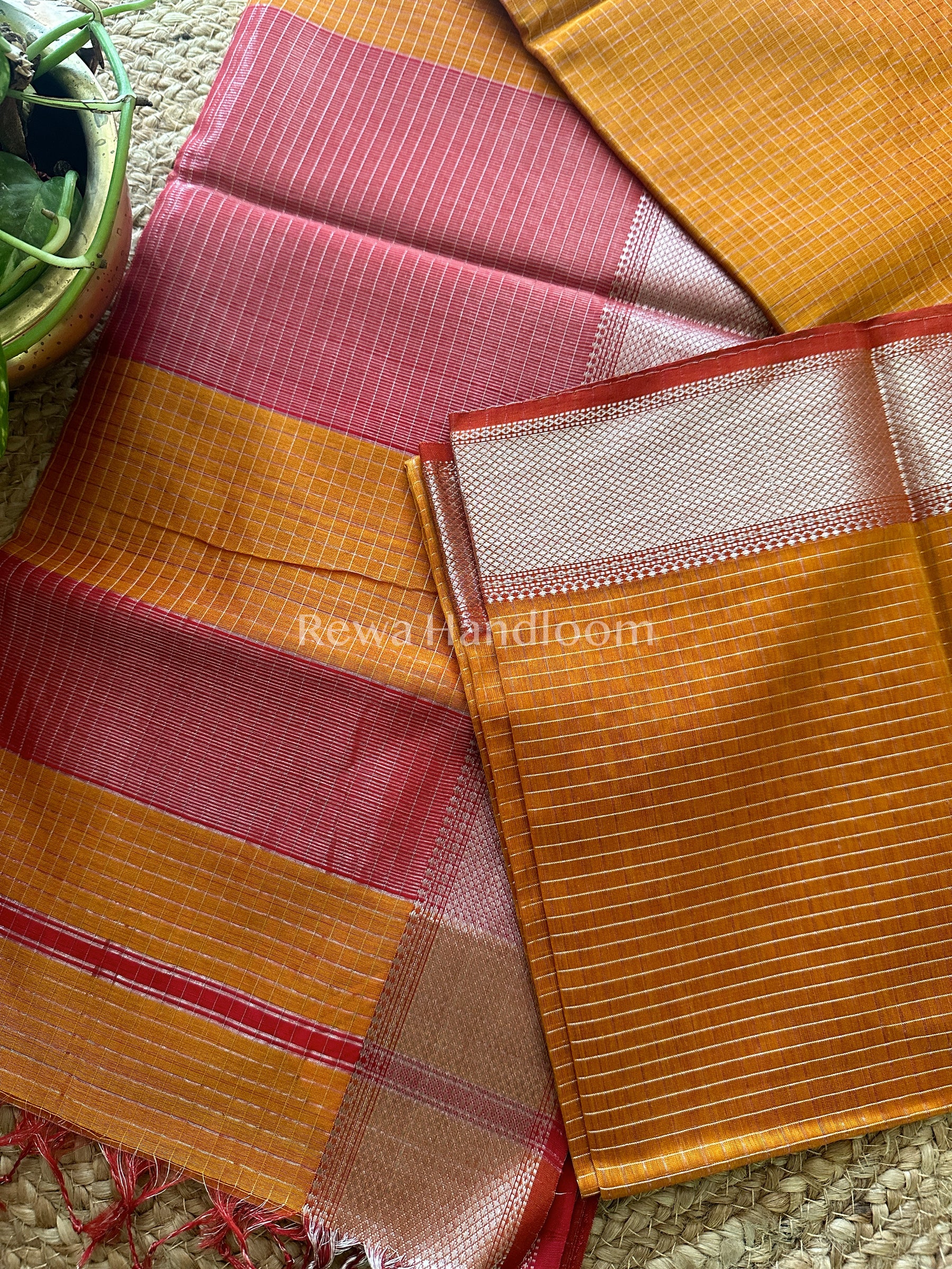 Maheshwari Yellow ~ Silver Zari Checks Silk Saree-SZ027